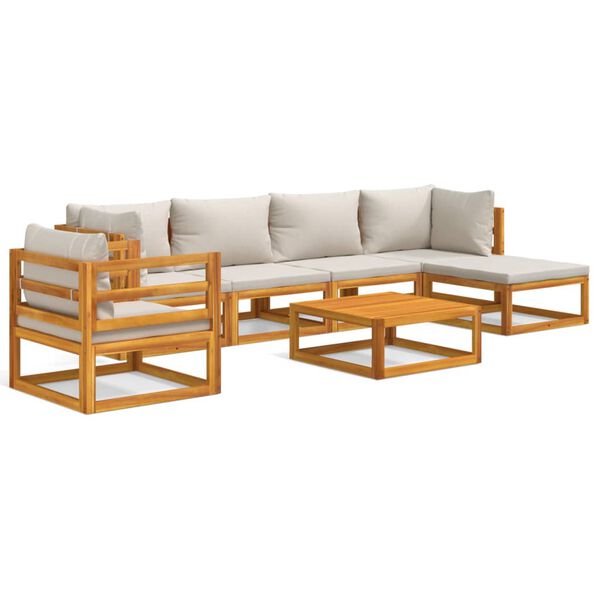 vidaXL 7 Piece Garden Lounge Set with Light Grey Cushions Solid Wood