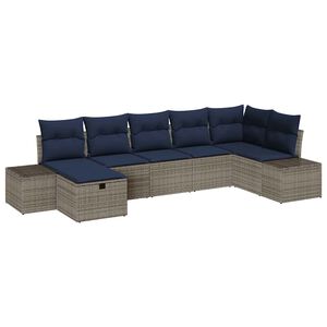 vidaXL Garden Sofa Set with Cushion 7 pcs Grey Poly Rattan