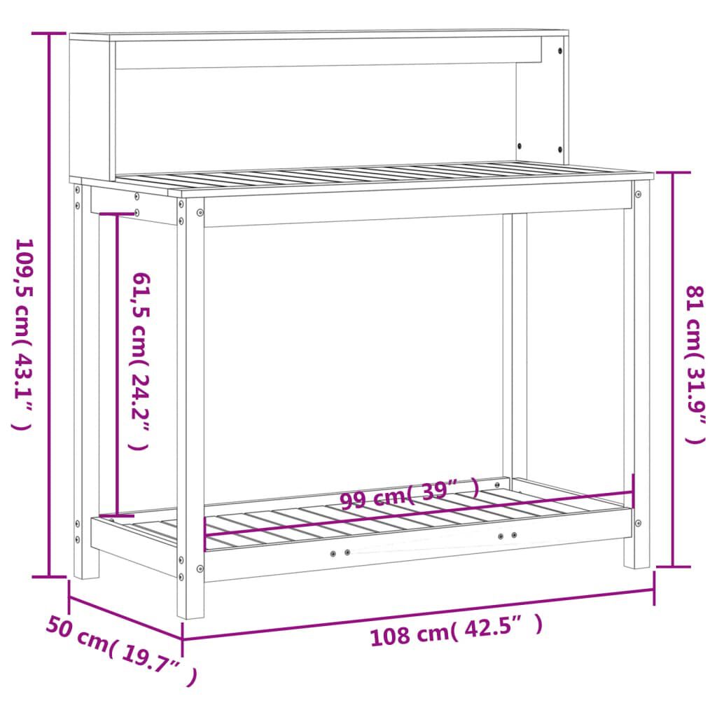 vidaXL Potting Table with Shelves 108x50x109.5 cm Solid Wood Douglas