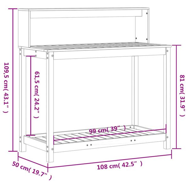 vidaXL Potting Table with Shelves 108x50x109.5 cm Solid Wood Douglas