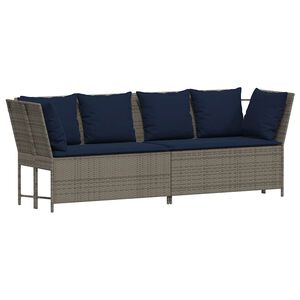 vidaXL Garden Sofa with Cushions Grey Poly Rattan