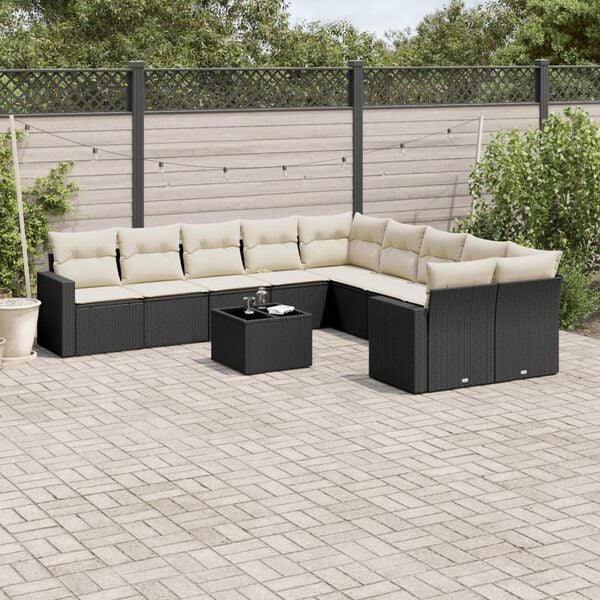 vidaXL 11 Piece Garden Sofa Set with Cushions Black Poly Rattan
