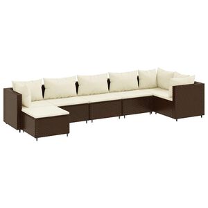 vidaXL 7 Piece Garden Lounge Set with Cushions Brown Poly Rattan