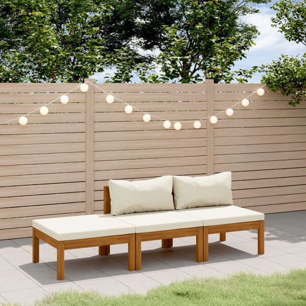 vidaXL 3 Piece Garden Lounge Set with Cream Cushion Solid Acacia Wood