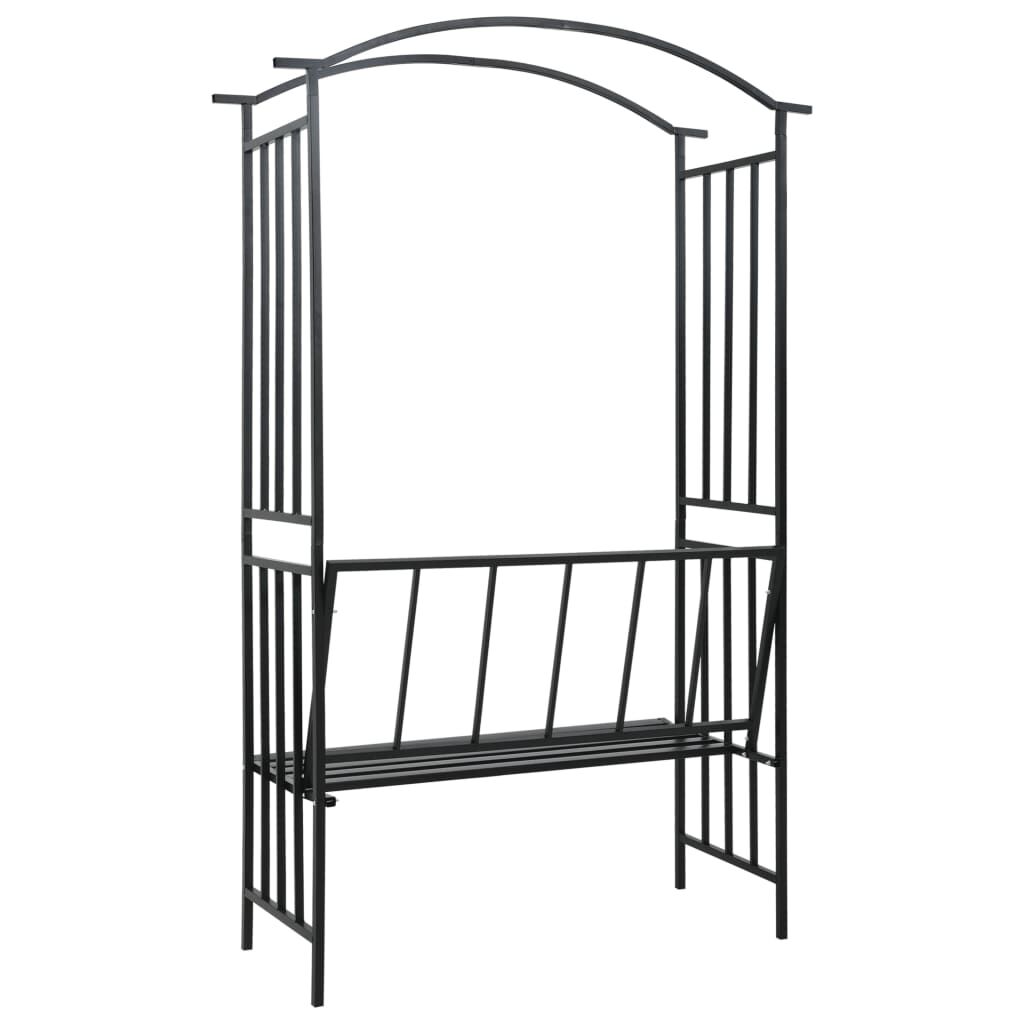 vidaXL Garden Arch with Bench Black 128x50x207 cm Iron