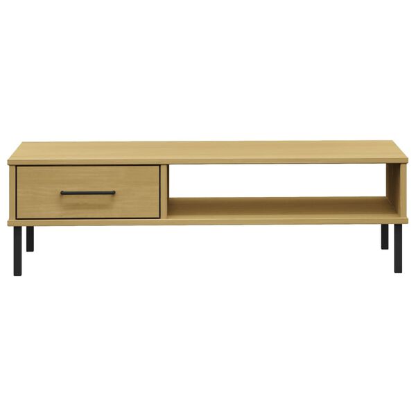 vidaXL Coffee Table with Metal Legs Brown Solid Wood Pine OSLO