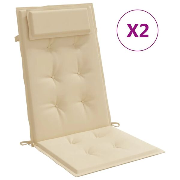 vidaXL Highback Chair Cushions 2 pcs Beige Oxford Fabric