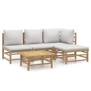 vidaXL 5 Piece Garden Lounge Set with Light Grey Cushions Bamboo