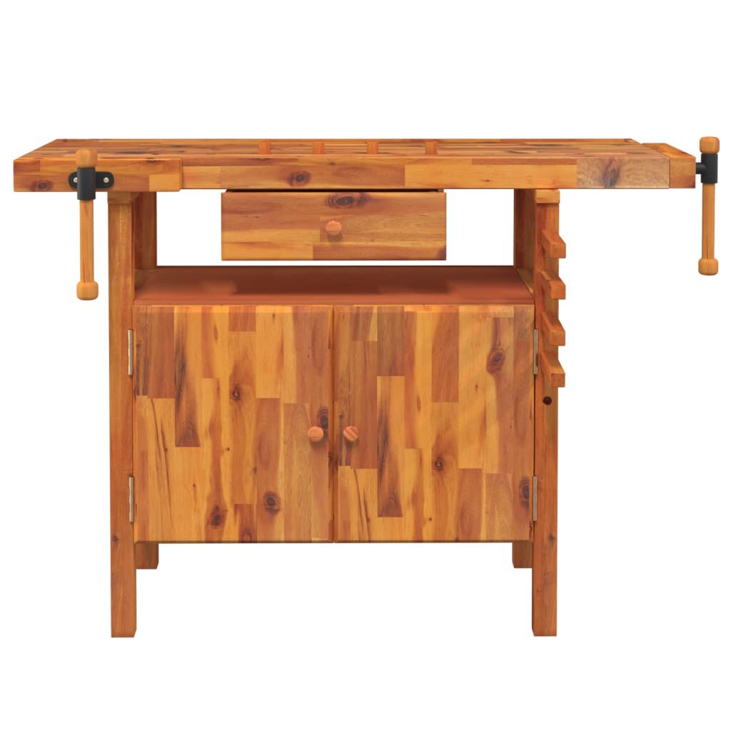 vidaXL Workbench with Drawer and Vices 124x52x83 cm Solid Wood Acacia
