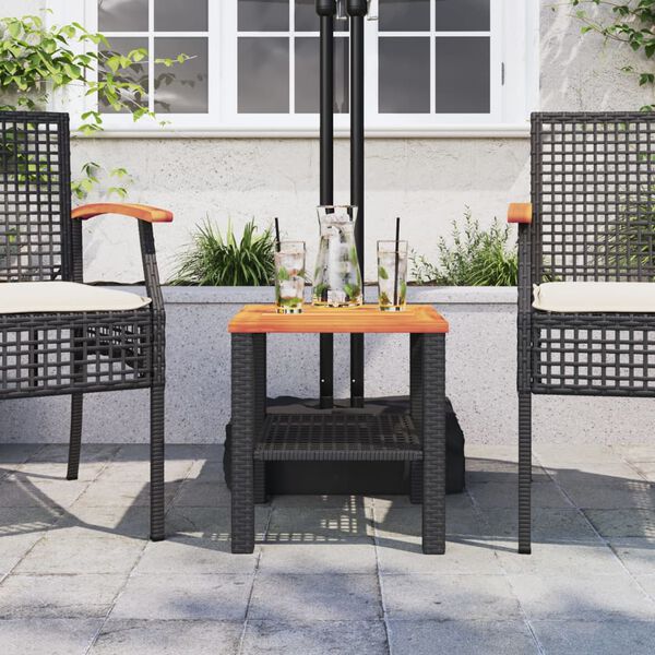 vidaXL Garden Table Black 40x40x42 cm Poly Rattan Acacia Wood
