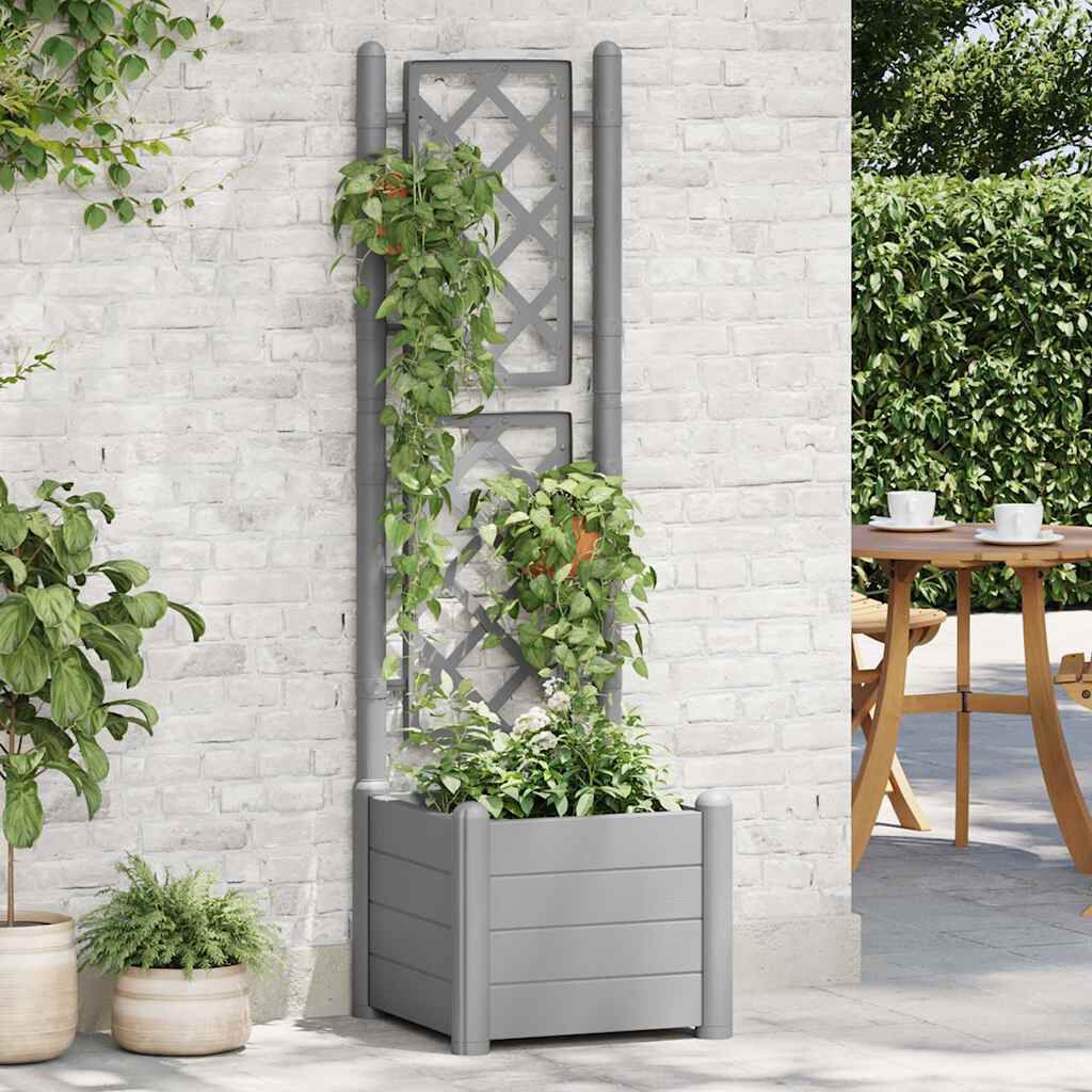 vidaXL Garden Planter with Trellis 43x43x142 cm PP Stone Grey