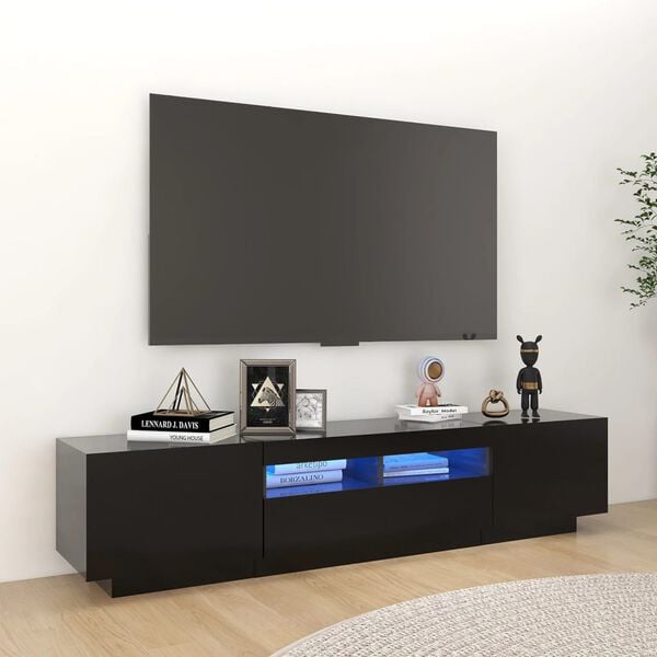vidaXL TV Cabinet with LED Lights Black 180x35x40 cm