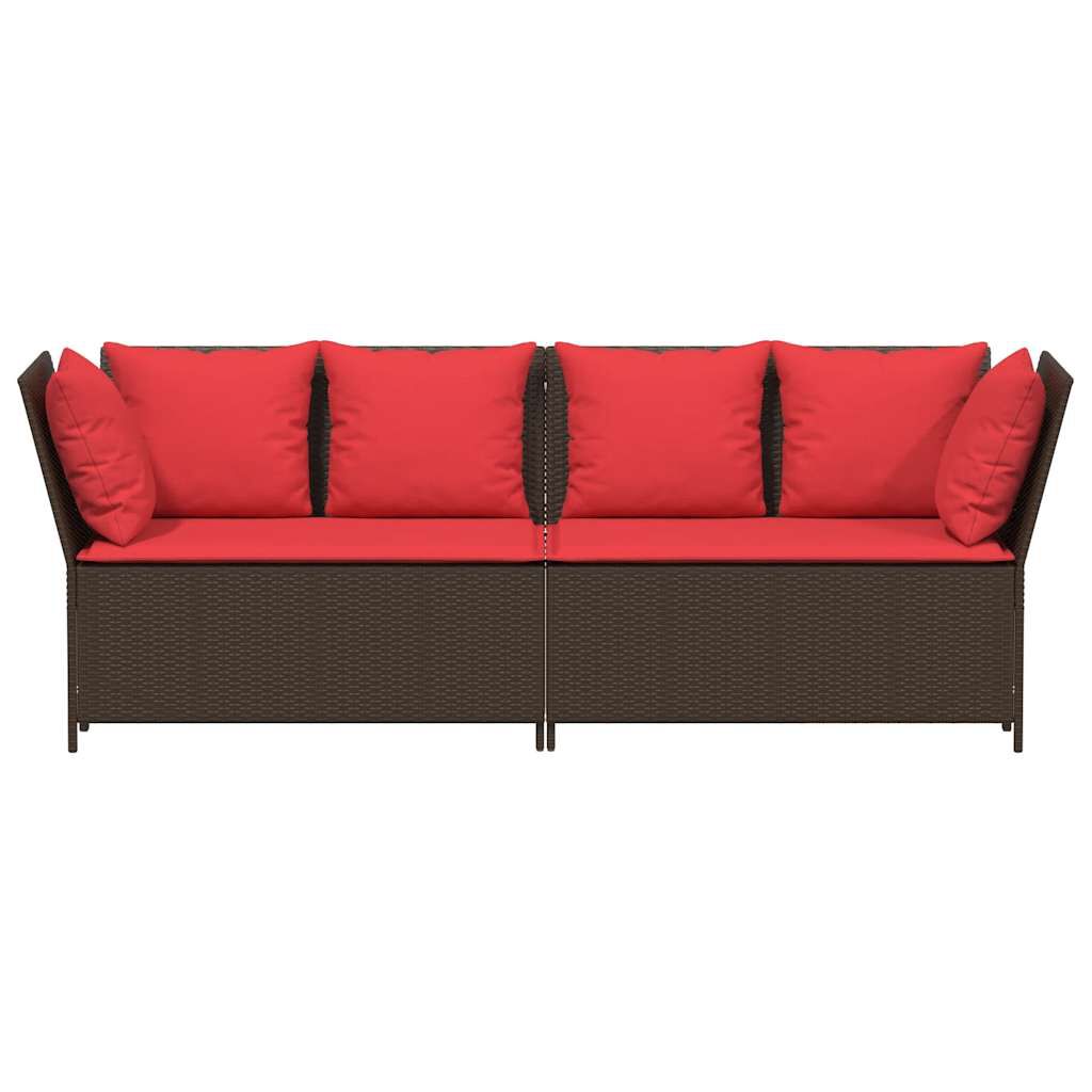 vidaXL Garden Sofa with Cushions Brown Poly Rattan