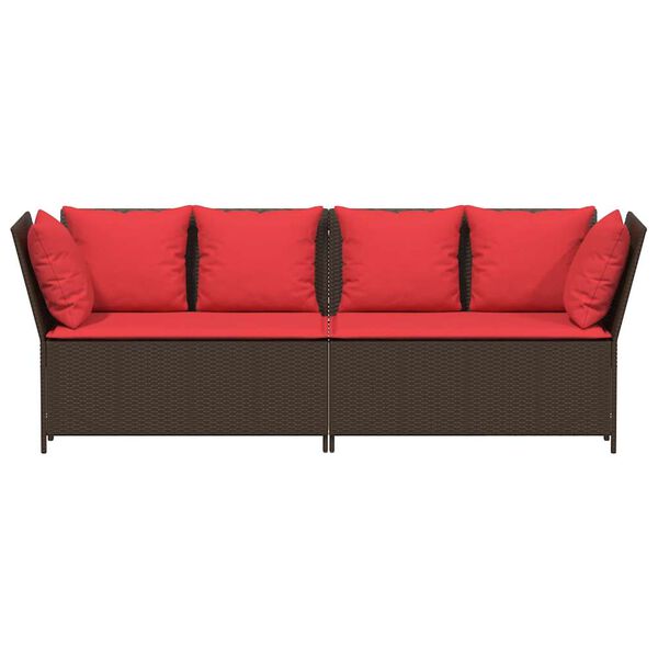 vidaXL Garden Sofa with Cushions Brown Poly Rattan