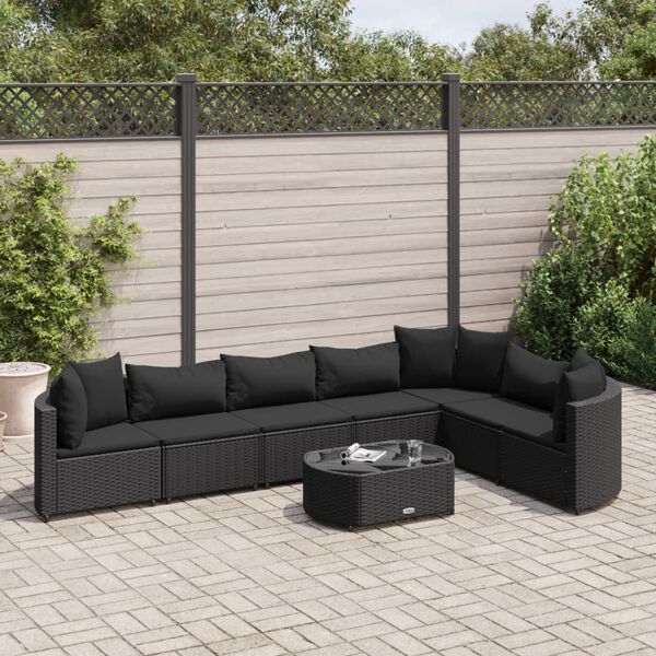 vidaXL 8 Piece Garden Sofa Set with Cushions Black Poly Rattan