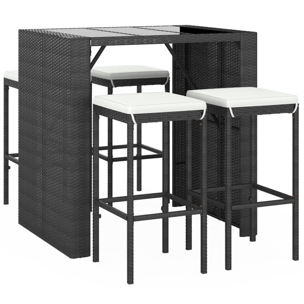 vidaXL 5 Piece Garden Bar Set with Cushions Black Poly Rattan