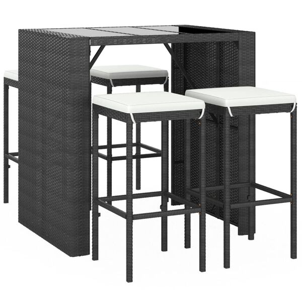 vidaXL 5 Piece Garden Bar Set with Cushions Black Poly Rattan