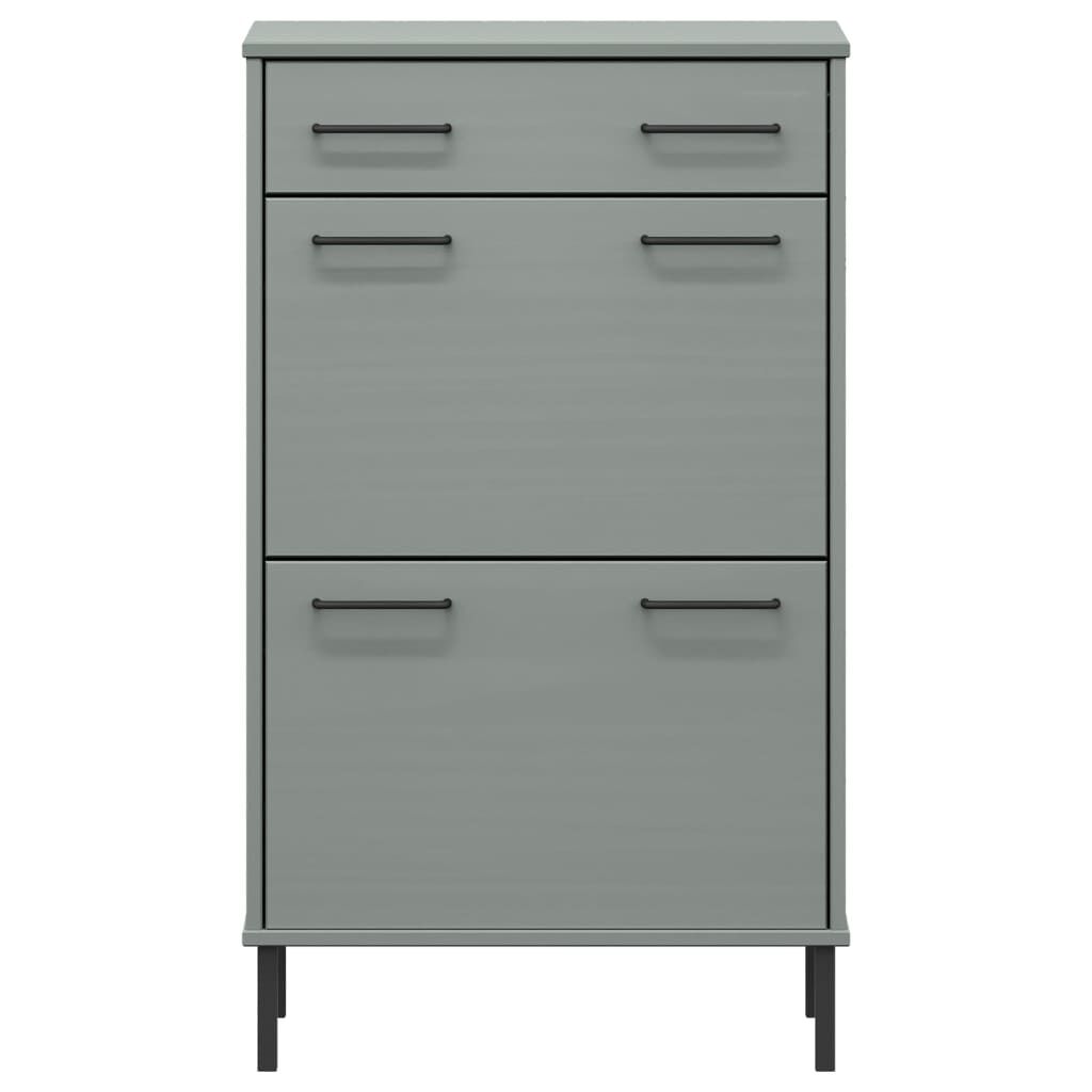 vidaXL Shoe Rack with Metal Legs Grey Solid Wood Pine OSLO