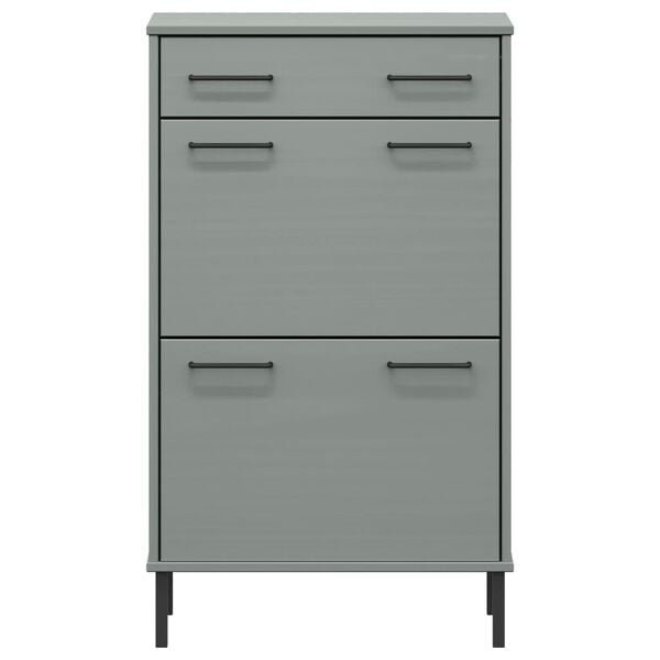 vidaXL Shoe Rack with Metal Legs Grey Solid Wood Pine OSLO