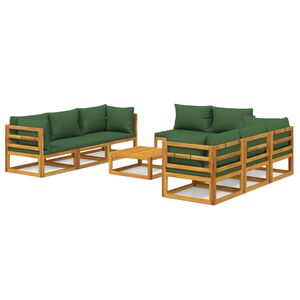 vidaXL 9 Piece Garden Lounge Set with Green Cushions Solid Wood