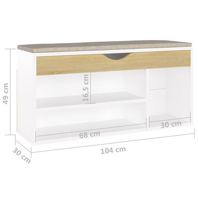vidaXL Shoe Bench with Cushion White and Sonoma Oak 104x30x49 cm Engineered Wood