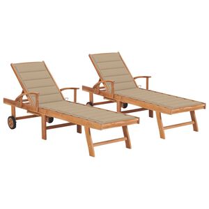 vidaXL Sun Loungers 2 pcs with Beige Cushion Solid Teak Wood