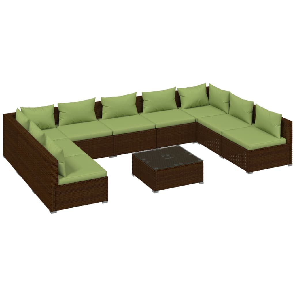vidaXL 10 Piece Garden Lounge Set with Cushions Poly Rattan Brown