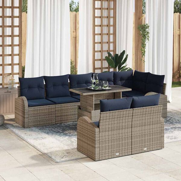 vidaXL Garden Sofa Set with Storage 9 pcs Grey and Navy Poly Rattan