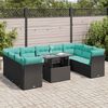 vidaXL 10 Piece Garden Sofa Set with Cushions Black Poly Rattan Acacia
