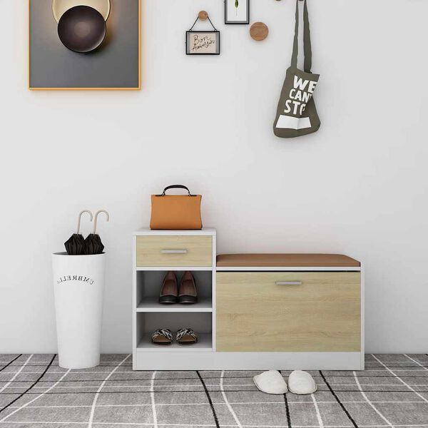 vidaXL Shoe Bench White and Sonoma Oak 94.5x31x57 cm Engineered Wood