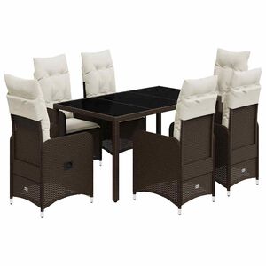 vidaXL 7 Piece Garden Bistro Set with Cushions Brown Poly Rattan