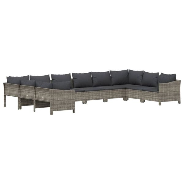 vidaXL 10 Piece Garden Lounge Set with Cushions Grey Poly Rattan