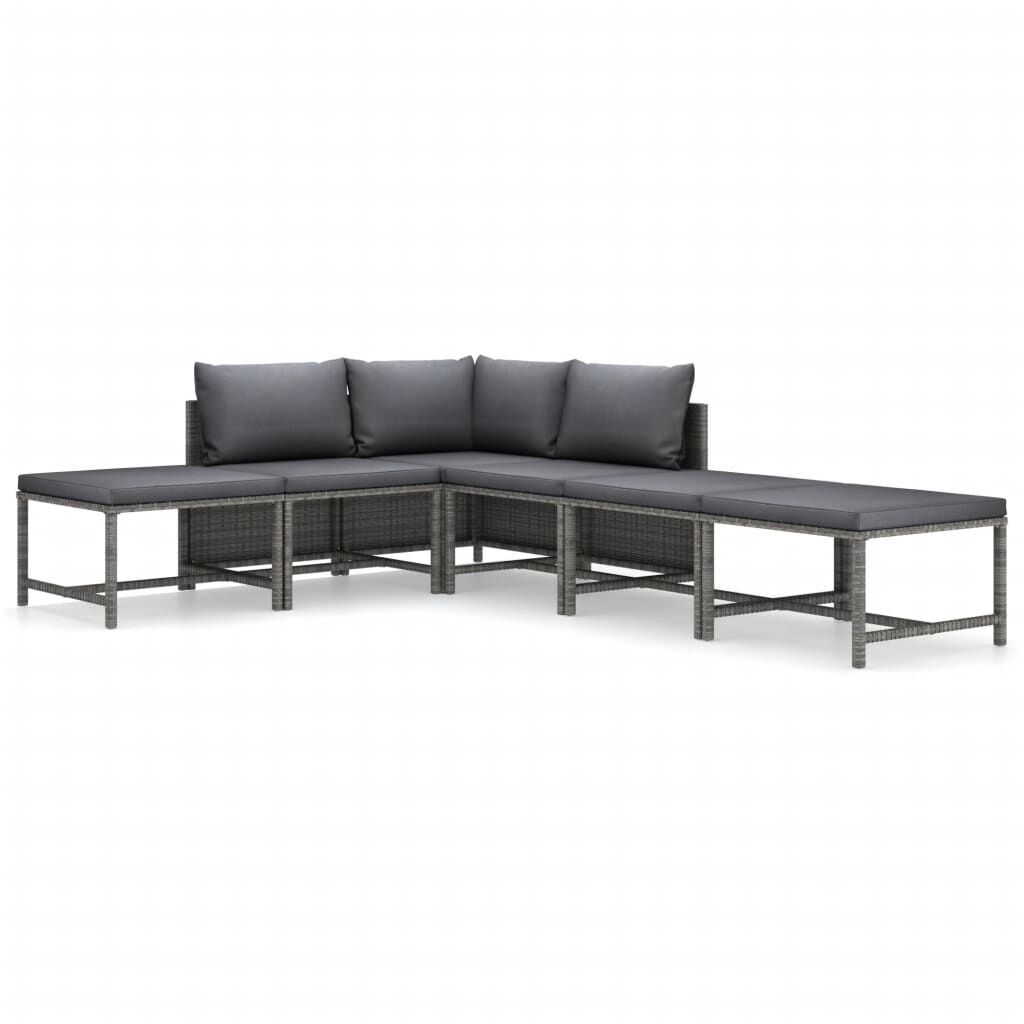vidaXL 6 Piece Garden Lounge Set with Cushions Poly Rattan Grey