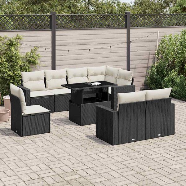 vidaXL 9 Piece Garden Sofa Set with Cushions Black Poly Rattan