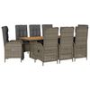 vidaXL 9 Piece Garden Dining Set with Cushions Grey Poly Rattan