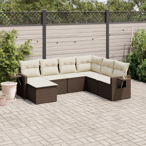 vidaXL 7 Piece Garden Sofa Set with Cushions Brown Poly Rattan