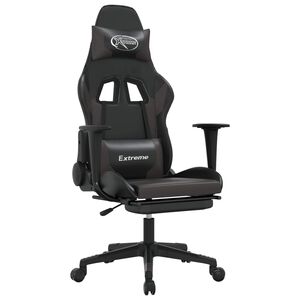 vidaXL Gaming Chair with Footrest Black and Grey Faux Leather