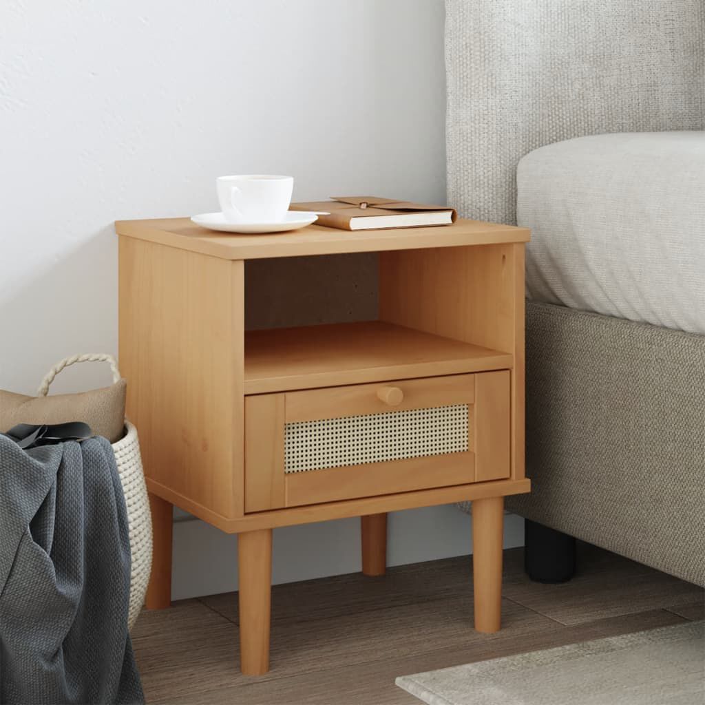 vidaXL Bedside Cabinet SENJA Rattan Look Brown 40x35x48 cm Solid Wood Pine