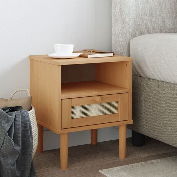 vidaXL Bedside Cabinet SENJA Rattan Look Brown 40x35x48 cm Solid Wood Pine