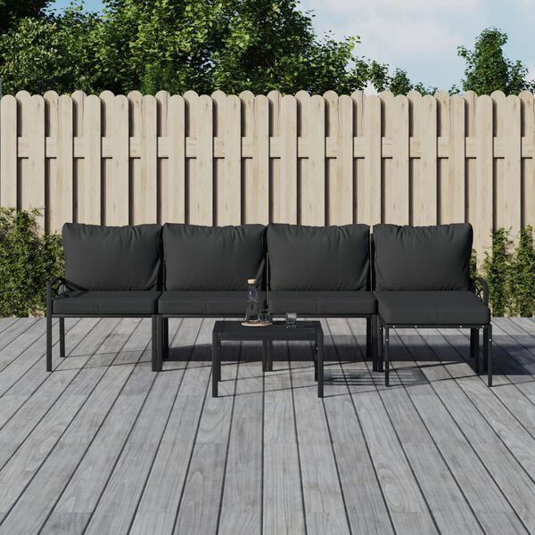 vidaXL 6 Piece Garden Lounge Set with Grey Cushions Steel