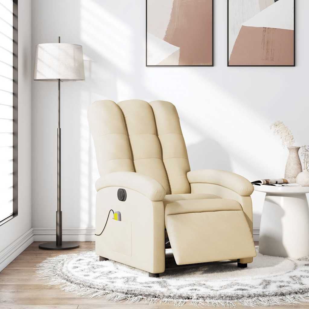 vidaXL Electric Massage Recliner Chair Cream Fabric