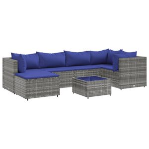 vidaXL 7 Piece Garden Lounge Set with Cushions Grey Poly Rattan
