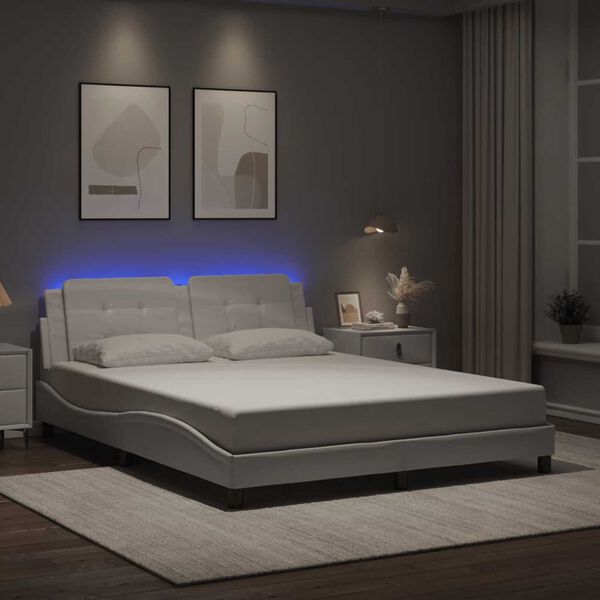vidaXL Bed Frame with LED without Mattress "Zadar" White 152x203 cm