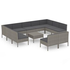 vidaXL 12 Piece Garden Lounge Set with Cushions Poly Rattan Grey