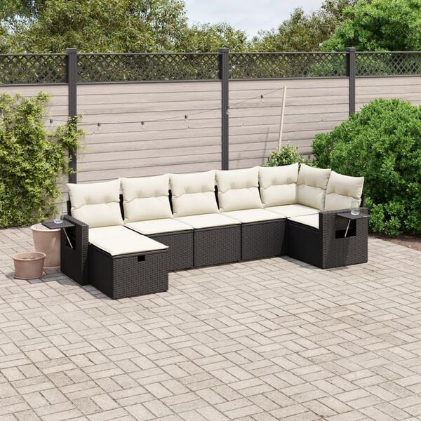 vidaXL 7 Piece Garden Sofa Set with Cushions Black Poly Rattan