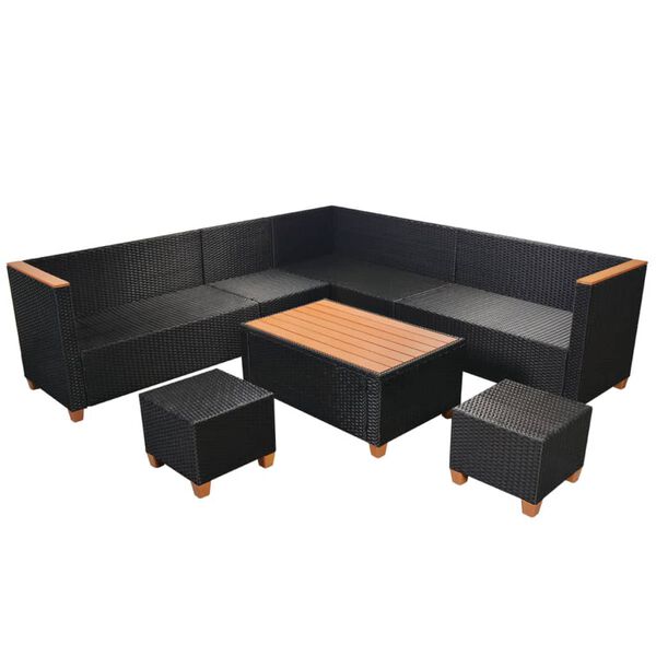 vidaXL 7 Piece Garden Lounge Set with Cushions Poly Rattan Black