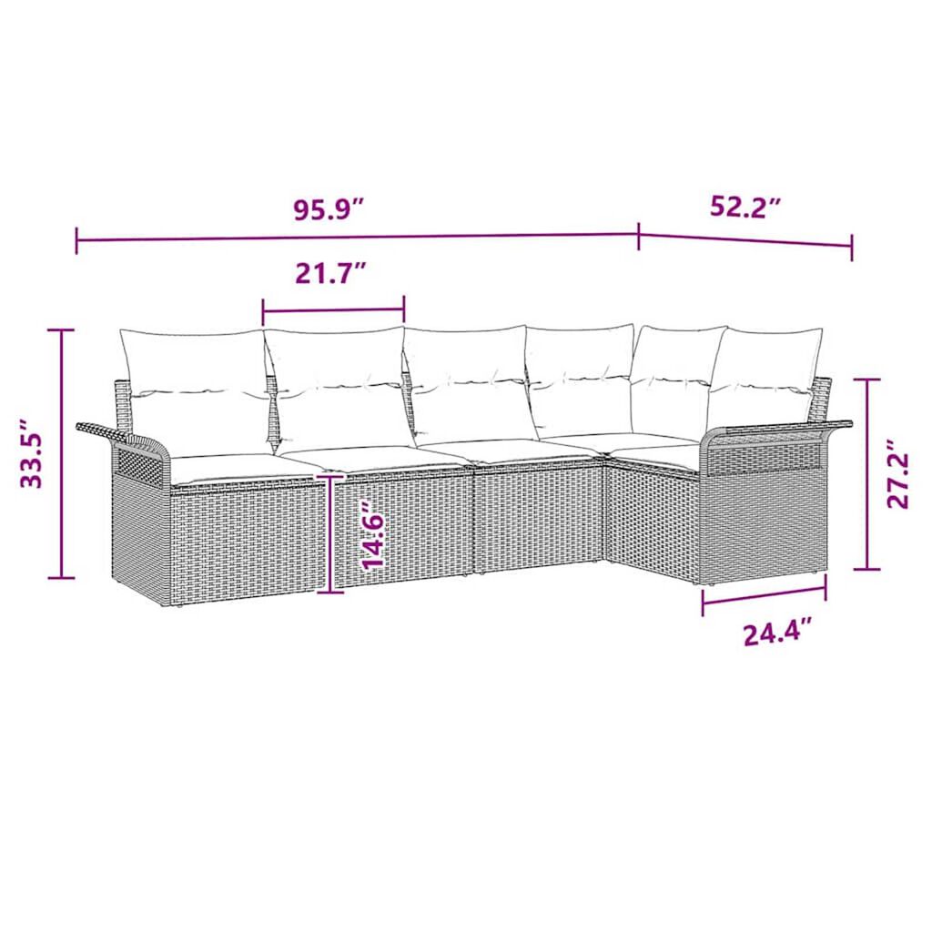 vidaXL Garden Sofa Set with Cushion 5 pcs Grey Poly rattan