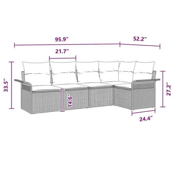 vidaXL Garden Sofa Set with Cushion 5 pcs Grey Poly rattan