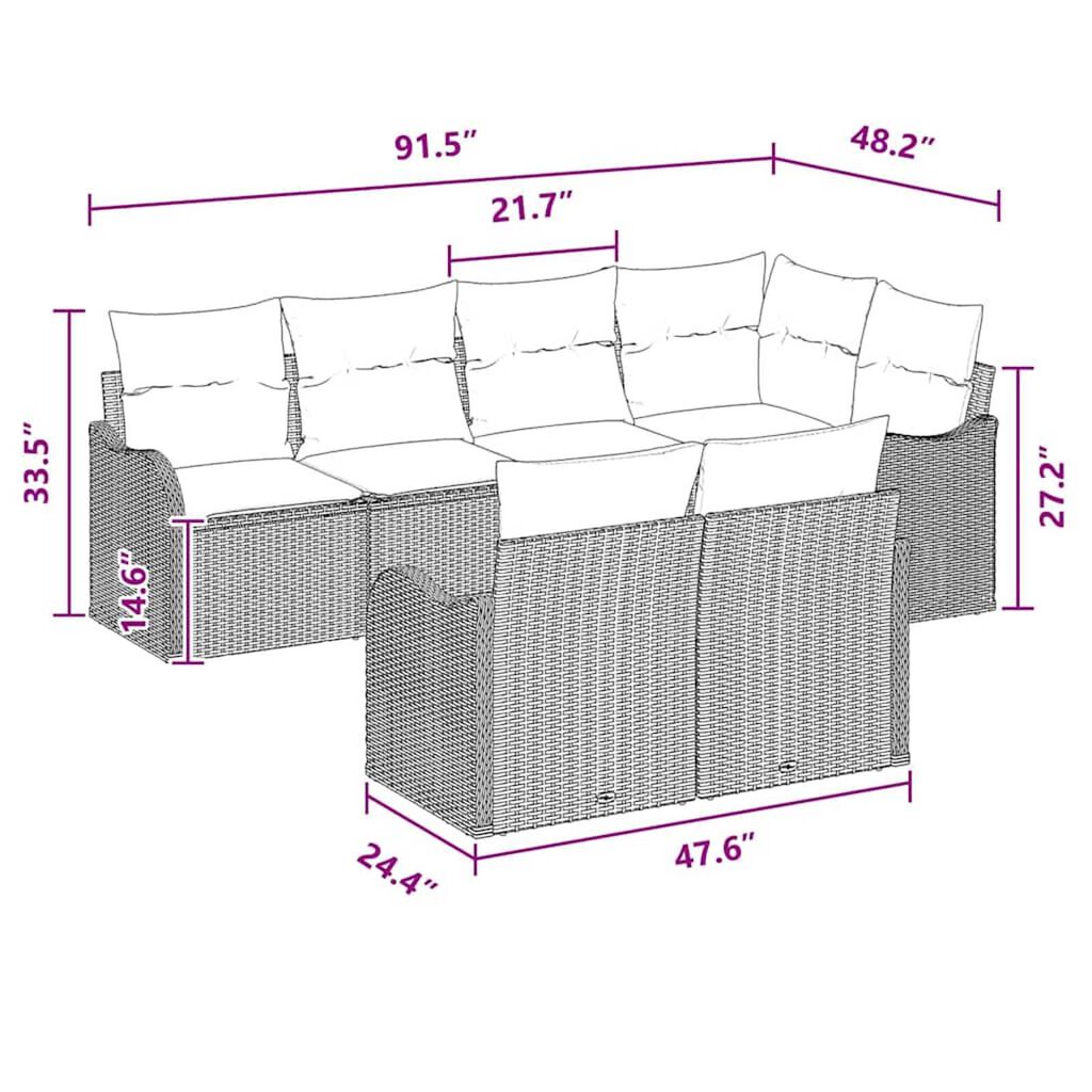 vidaXL Garden Sofa Set with Cushion 7 pcs Black Poly rattan