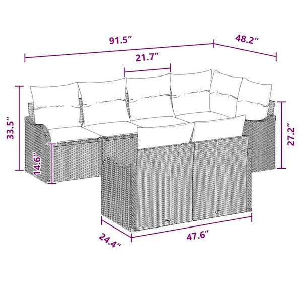 vidaXL Garden Sofa Set with Cushion 7 pcs Black Poly rattan